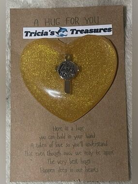 Gold Glitter Heart Hug Token But First Pray